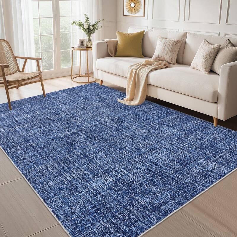 Garvee Living Room Rug 5x7 Washable Non Slip Soft Low Pile Polyester Fiber Blue Modern Minimalist for Bedroom Dining Room