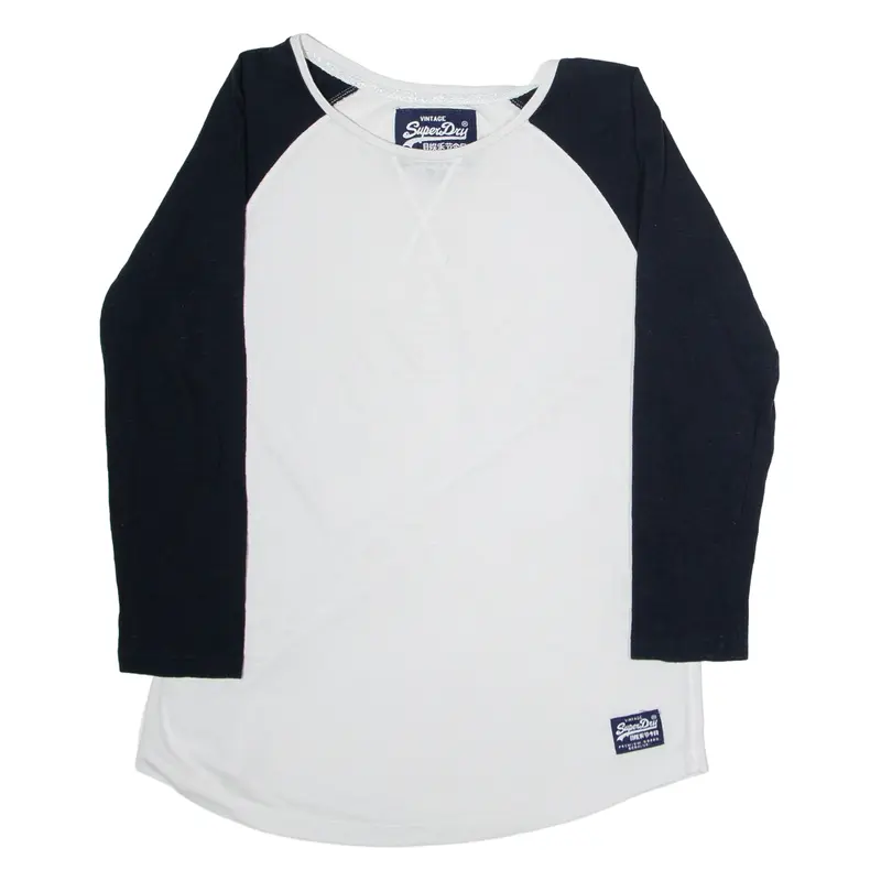 SUPERDRY Womens T-Shirt White 3/4 Sleeve Crew Neck XS