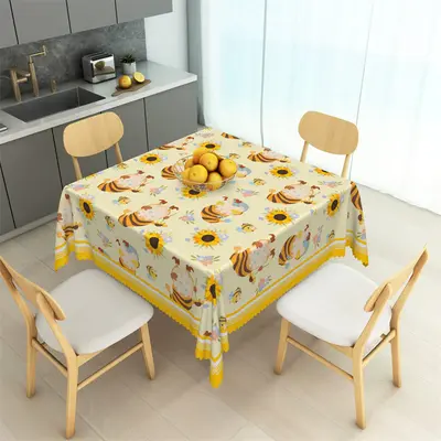 Cute Cartoon Gnomes Bee Sunflower Square Tablecloth - Aperturee