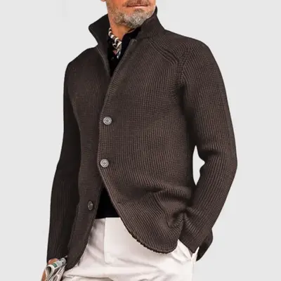 Mens Sweater Blazer Knitted Cardigan Sweater Sport Coat Casual Warm Stand Collar Chunky Button Down Wool Suit Jacket