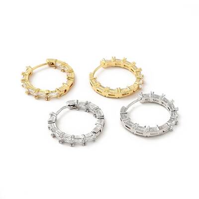 Clear Cubic Zirconia Hinged Hoop Earrings