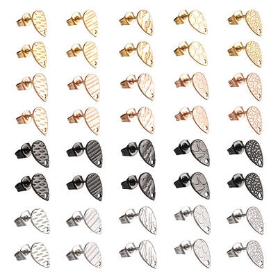 40Pcs 20 Style 304 Stainless Steel Stud Earring Findings