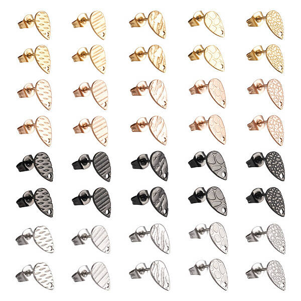 40Pcs 20 Style 304 Stainless Steel Stud Earring Findings