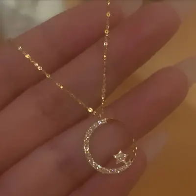 Star Moon Necklace for Women: Super Sparkly, Delicate Zircon Stone Collarbone Chain. A Unique and Luxurious Gift for Female S...