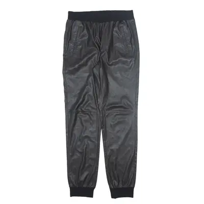 BCBG MAXAZRIA Leather Feel Trousers Black Relaxed Tapered Womens W28 L30