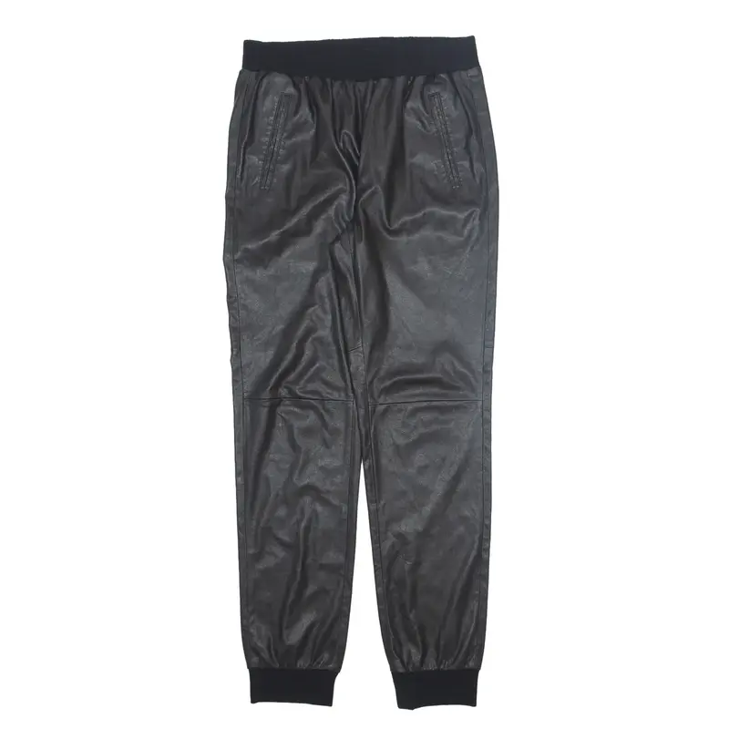 BCBG MAXAZRIA Leather Feel Trousers Black Relaxed Tapered Womens W28 L30