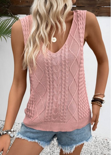 Modlily Pink Sleeveless V Neck Tank Top - M
