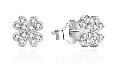 Agato Silver earrings with zirconia Four-leaf clover AGT-E098PW