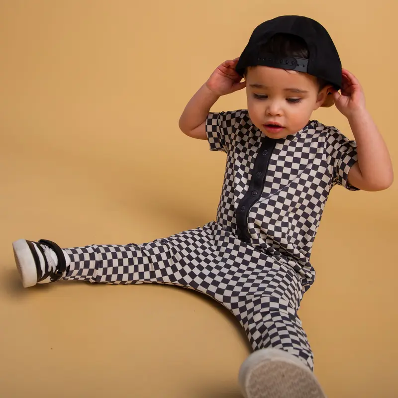 RAGS Kids Rag Romper - Black & White Check Limited Edition, Fun Style, Stretchy Neckline for easy on and off