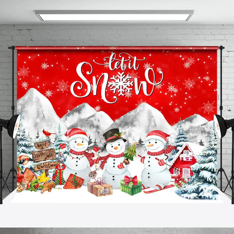 Aperturee Let It Snow Snowman Mountain Merry Christmas Backdrop - Aperturee