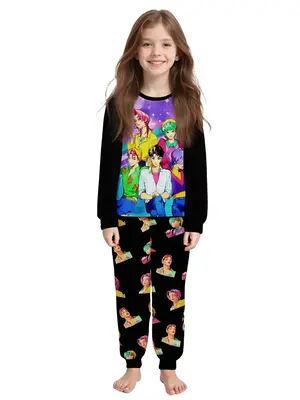 Teen Girls' K-Pop Demon Hunter Saja Boys Print Long Sleeve Pants Set, Casual Home Wear, Trendy Youth, All Seasons