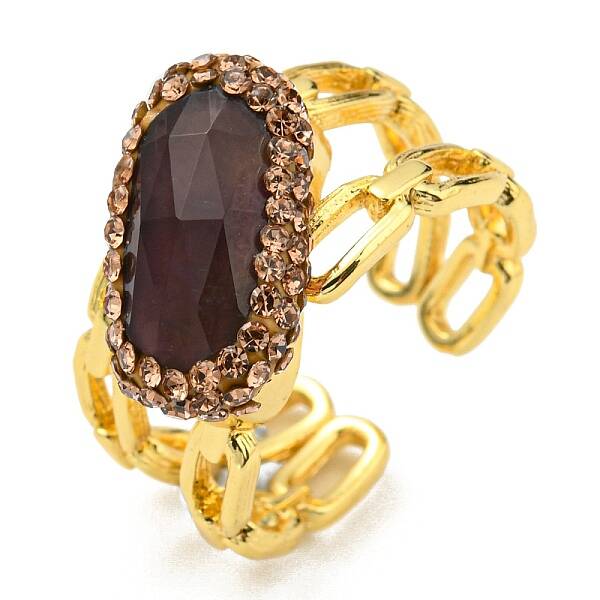 Natural Amethyst Oval Open Cuff Ring with Rhinestone