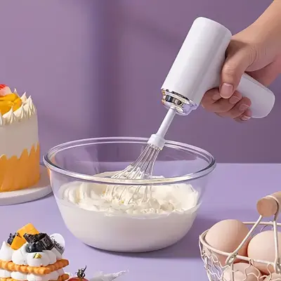 Cordless Electric Hand Mixer | 3-Speed Rechargeable Whisk with 2 Detachable Heads, Compact Baking Tool for Thin batter / Eggs...