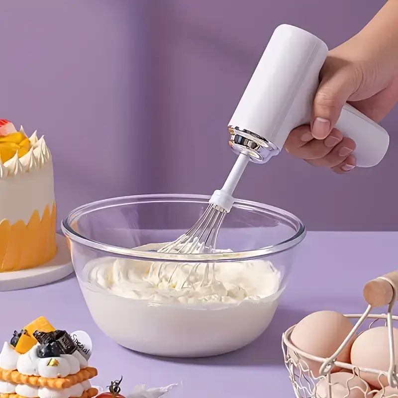 Cordless Electric Hand Mixer | 3-Speed Rechargeable Whisk with 2 Detachable Heads, Compact Baking Tool for Thin batter / Eggs...