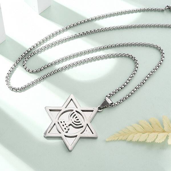 Hanukkah 304 Stainless Steel Star of David Pendant Necklaces