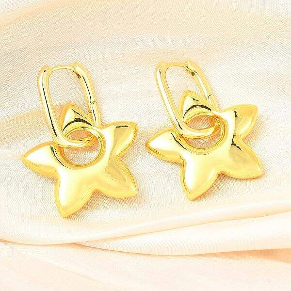 Star Brass Hoop Earrings for Women