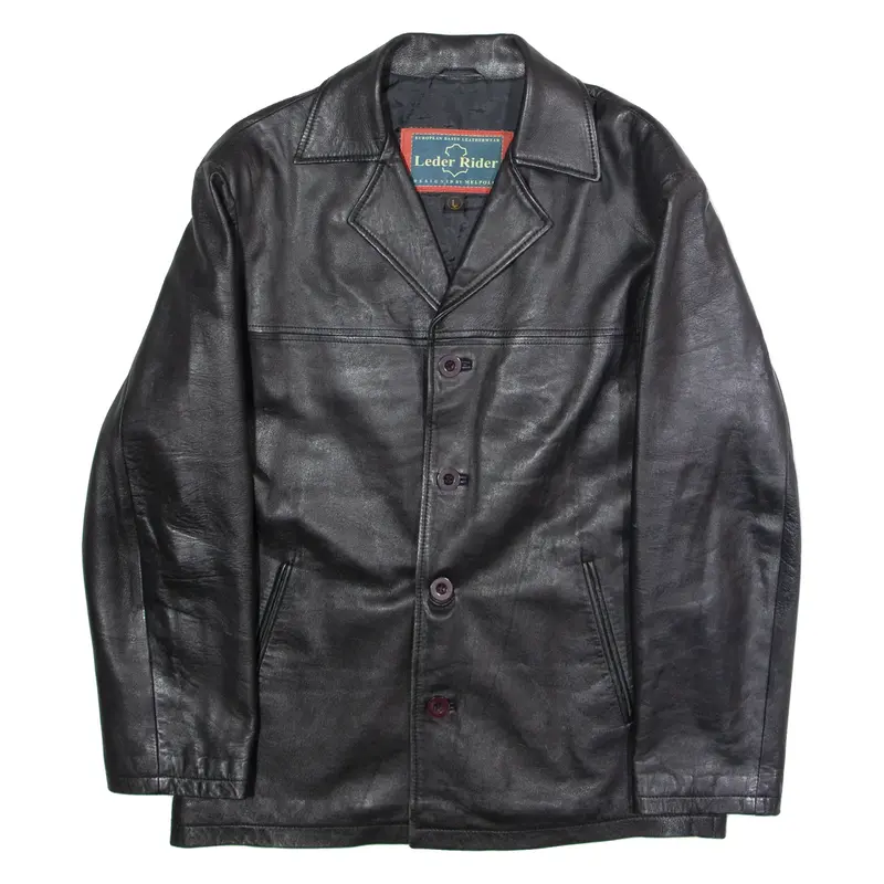MEL POLO Mens Trench Coat Black Leather 90s L