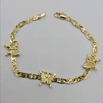 Butterflies Bracelet Gold-Plated 7 Inches Fashion Style with Butterfly Design, Durable Gold Over Stainless Steel, Unisex, No ...