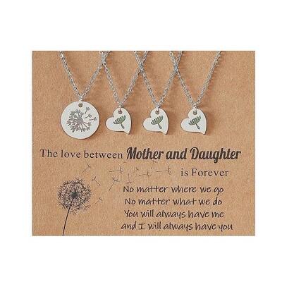 Mother and Daughter 304 Stainless Steel Dandelion Flat Round Heart Pendant Necklaces for Women