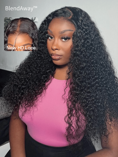 UNice 5x5 Thin HD BlendAway Lace Closure Black Glueless Jerry Curly Wig 180% Density