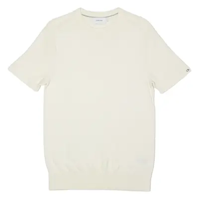 CALVIN KLEIN Mens Jumper Cream Crew Neck Tight Knit Short Sleeve S