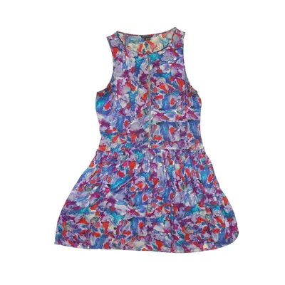 THEORY Abstract Mini Dress Blue Silk Sleeveless Short Womens UK 6