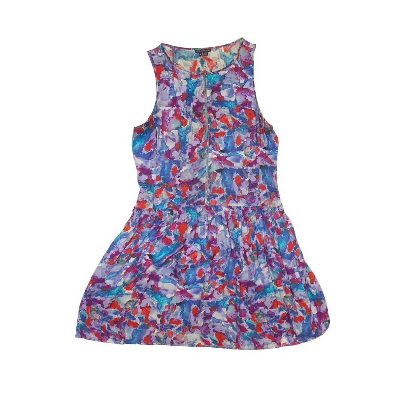 THEORY Abstract Mini Dress Blue Silk Sleeveless Short Womens UK 6