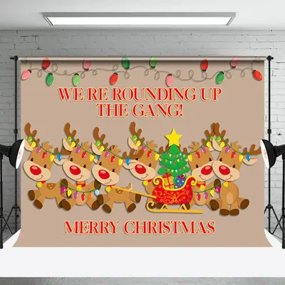 Brown Reindeer Light Sled Christmas Tree Backdrop - Aperturee