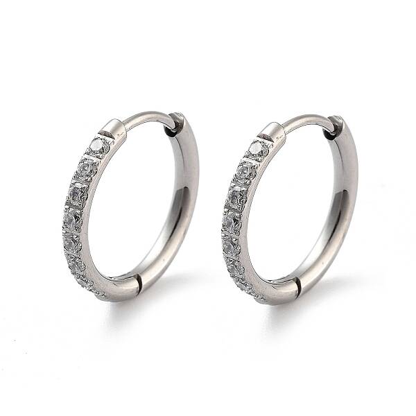 316 Surgical Stainless Steel Pave Clear Cubic Zirconia Hoop Earrings Women