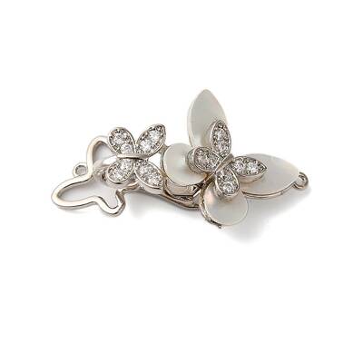 Brass Micro Pave Clear Cubic Zirconia Fold Over Clasps with Shell