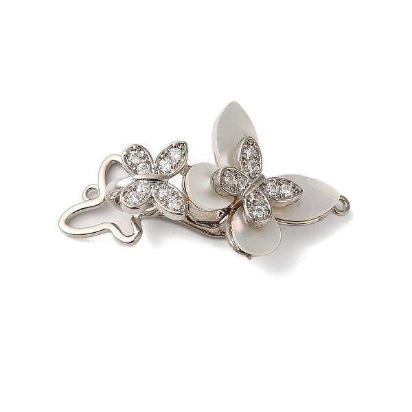 Brass Micro Pave Clear Cubic Zirconia Fold Over Clasps with Shell