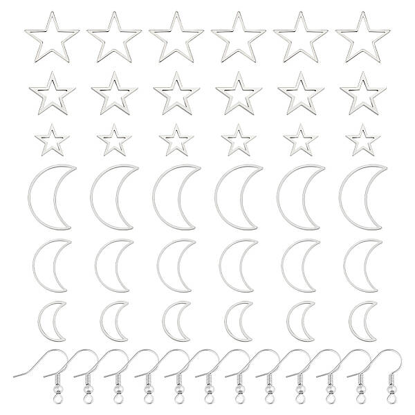 DIY 304 Stainless Steel Moon & Star Dangle Earrings Making Kit