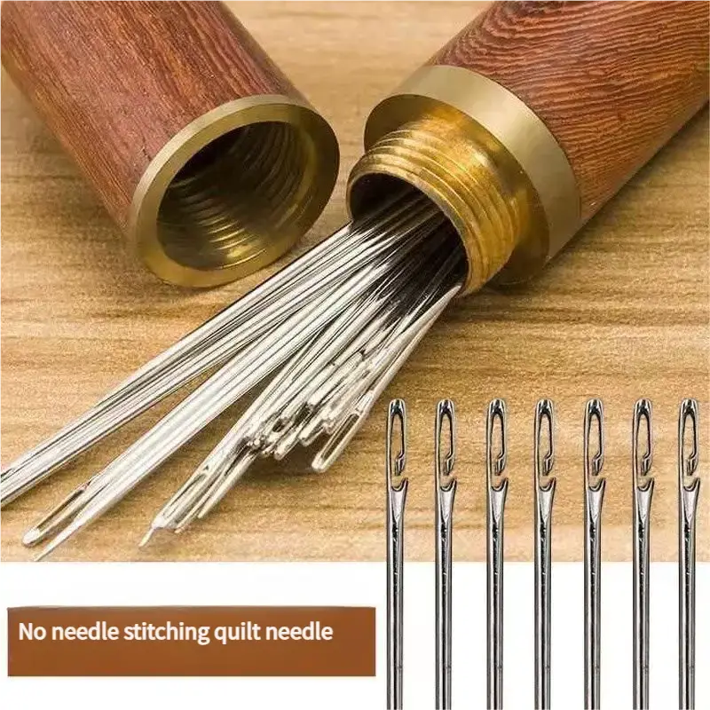 30-Count Self-Threading Needles with Wooden Needle Case | Easy-to-Thread | Multi-Purpose Household Hand Sewing Needles | Sewi...