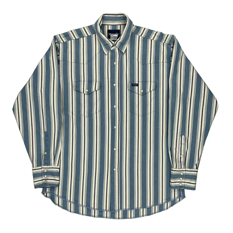 Wrangler Striped Shirt - 2XL Blue Cotton