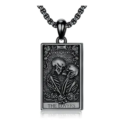 Sterling Silver with Black Rhodium Color Skull Pendant Necklace for Men