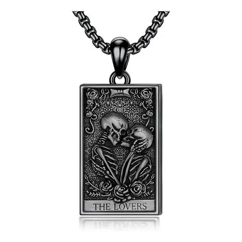 Sterling Silver with Black Rhodium Color Skull Pendant Necklace for Men