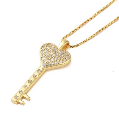 Brass Micro Pave Clear Cubic Zirconia Pendant Necklaces for Women