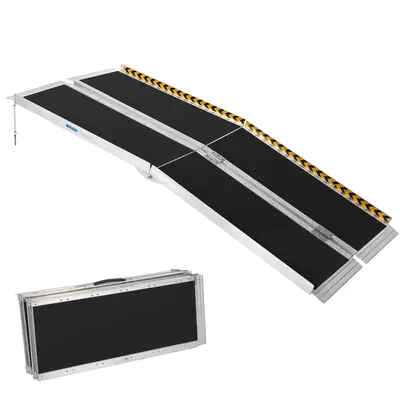 Garvee 7FT Aluminum Wheelchair Ramp Portable Foldable 600Lbs Capacity Non-Skid Surface Reflective Strips Home Use