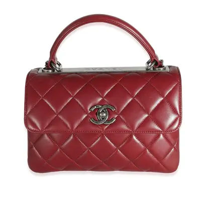 Pre-owned CHANEL Leather Shoulder Bag;Top Handle Burgundy Quilted Lambskin Small Trendy Flap Bag