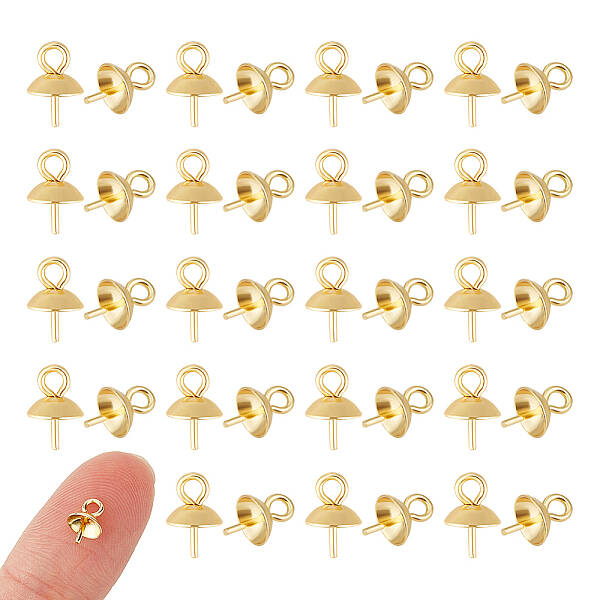 80Pcs 201 Stainless Steel Cup Pearl Peg Bails Pin Pendants