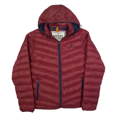 DIESEL Mens Puffer Jacket Maroon Hooded L