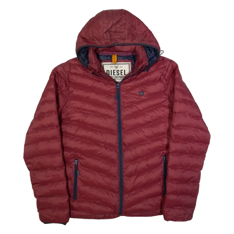 DIESEL Mens Puffer Jacket Maroon Hooded L