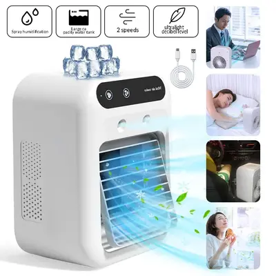 Portable Air Conditioner Fan 3-in-1, Personal Evaporative Cooler with 2 Mist Speeds, 1800mAh Battery & 500ml Water Tank for B...