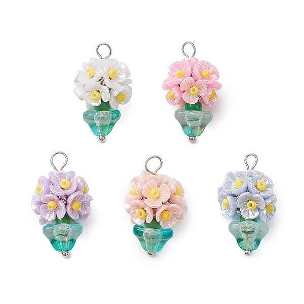 Glass Seed Beaded Flowerpot Pendants
