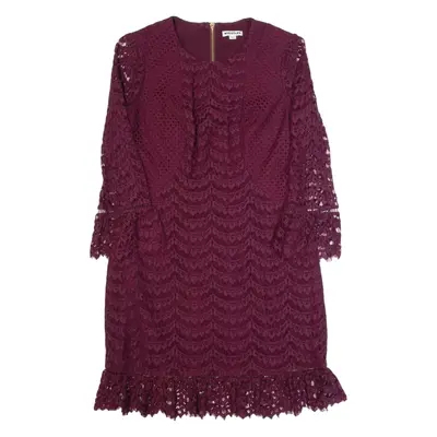 WHISTLES Womens Shift Dress Maroon Lace Long Sleeve Midi UK 14