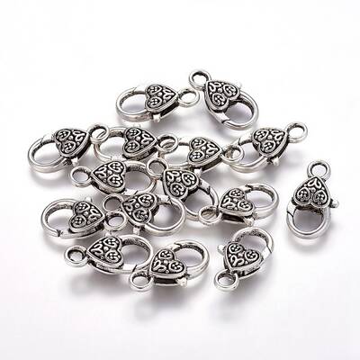 Tibetan Style Heart Lobster Claw Clasps