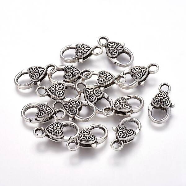 Tibetan Style Heart Lobster Claw Clasps