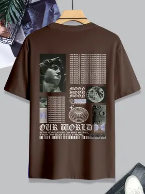 Men's Thin Letter & Graphic Round Neck Tee, Fashion Casual Vintage Regular Fit Vintage Sculpture Print Short Sleeve T-Shirt,...