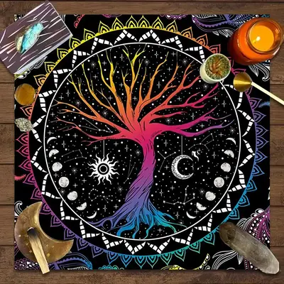 1 Piece Tree Of Life Pattern Square Tarot Tablecloth, Boho Style Decorative Tablecloth For Home Party