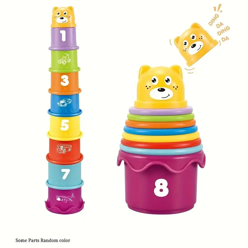 Baby Stacking Cups Toy, 9 Counts/set Sensory Partly Random Color Round Nesting Cups with Rattle, Creative Montessori Toys for...